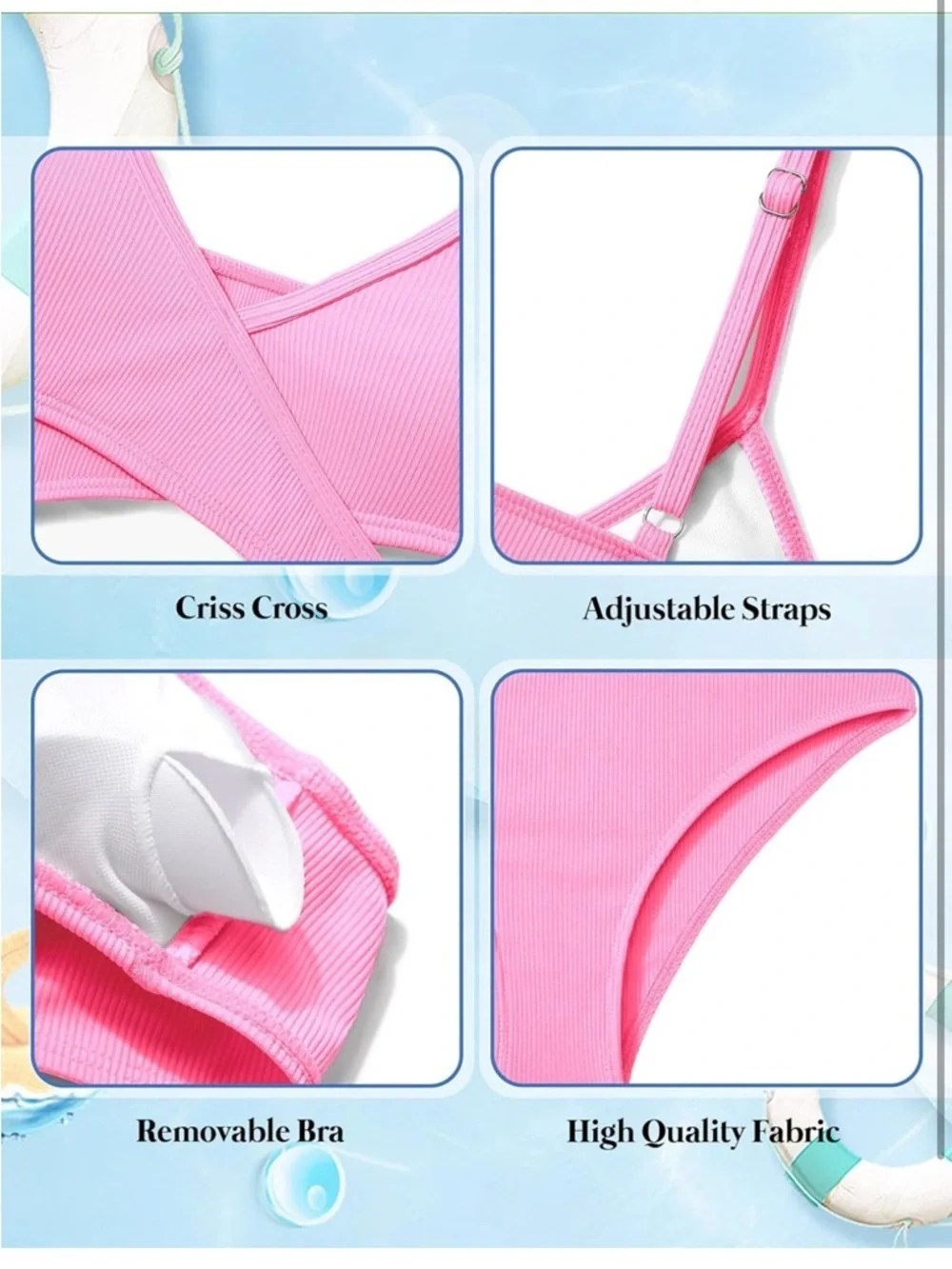 Girls Swimsuits Two Piece Solid Color Teens V-Neck Criss Cross 15-16Y 953/b1-1